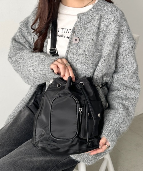 ハンドバッグ 2WAY 外ポケット付き巾着ショルダーバッグ : ZOZOTOWN