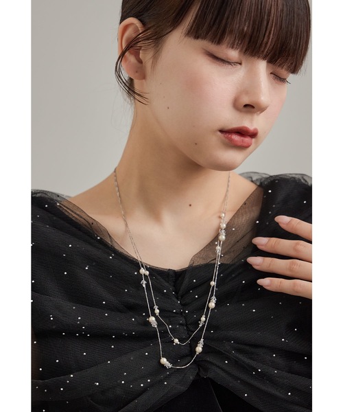 niana（ニアナ） ネックレス パールビジュー二連ネックレス ロング 