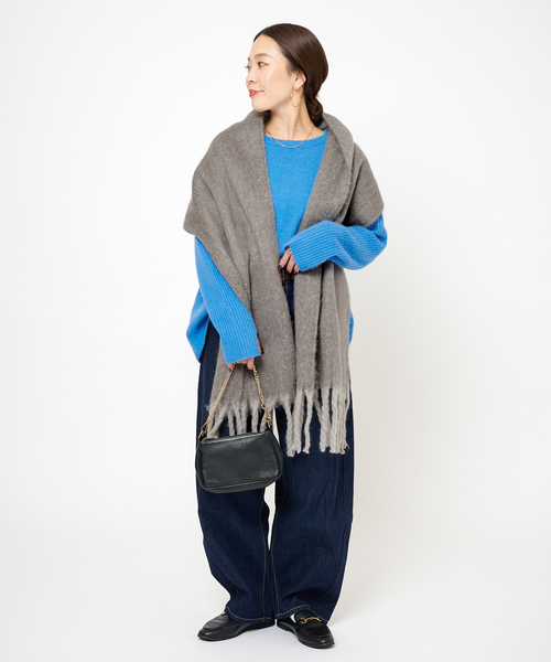 B.C STOCKソフトビーバーWボタンボクシーミドルコート＊マフラー巻き