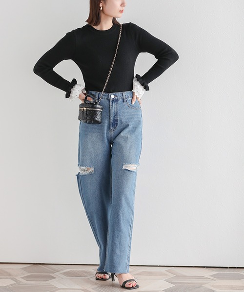 「Fit more」 長袖ニット FREE ブラック レディース_画像3