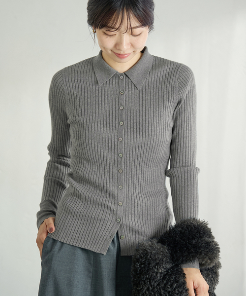 【NEW】イエナ（IENA）/EXメリノリブ ポロ襟カーディガン IENA（イエナ） カーディガン EXメリノリブ ポロ襟カーディガン