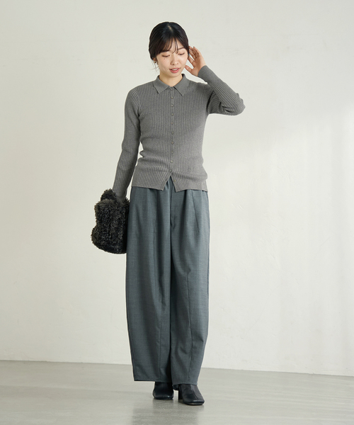 IENA（イエナ） カーディガン EXメリノリブ ポロ襟カーディガン