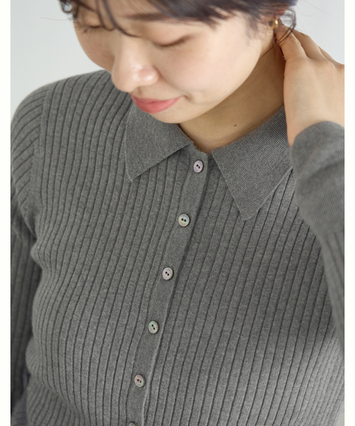 IENA（イエナ） カーディガン EXメリノリブ ポロ襟カーディガン