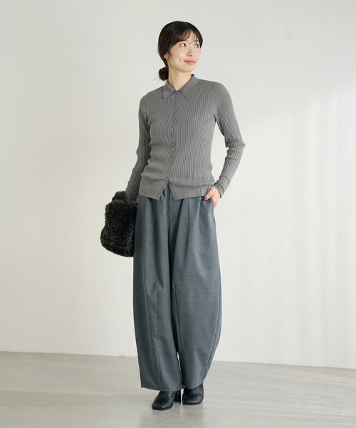 IENA（イエナ） カーディガン EXメリノリブ ポロ襟カーディガン