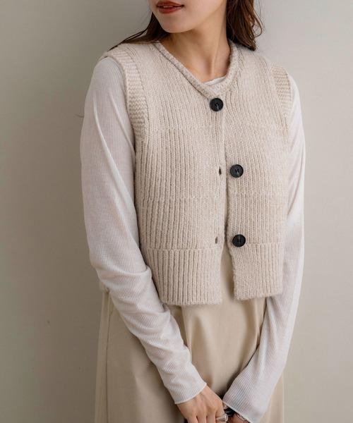 「NOAHL」 ニットベスト FREE ライトベージュ レディース_画像2