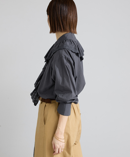 IENA（イエナ） ブラウス シャツ ドビーカットワークフリルブラウス