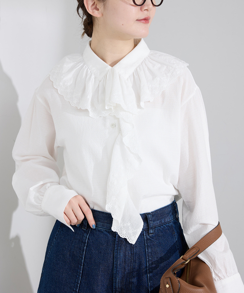 IENA（イエナ） ブラウス シャツ ドビーカットワークフリルブラウス