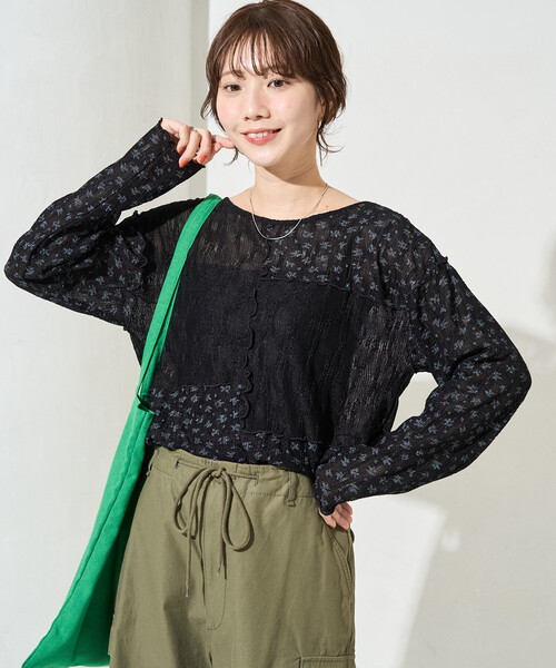 プリーツプリーツ 花柄トップス PLEATS PLEASE プリーツプリーズ イッセイミヤケ 花柄 長袖シャツ