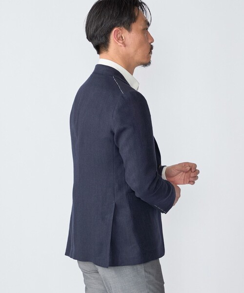 【 】テーラードジャケットヘリンボーン ネイビー 52 ACTIVE TAILOR】ヘリンボーンテーラードジャケット｜メンズ