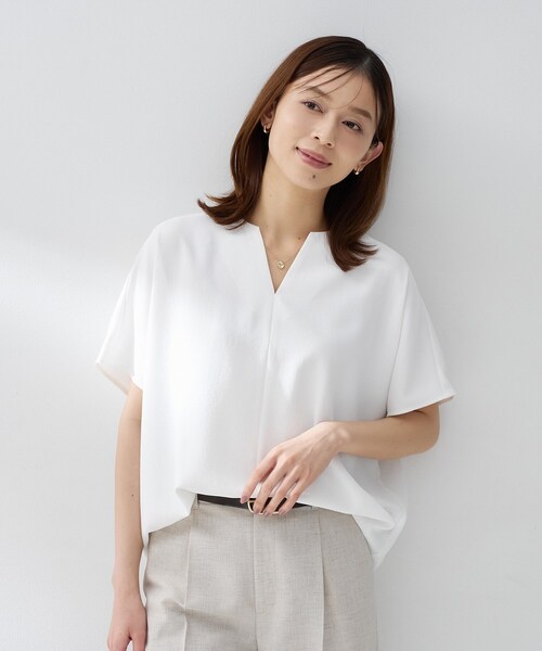 シャツ+ブラウス(半袖+袖なし) Acka. puffy gather blouse glossy jacquard blouse – Acka online store