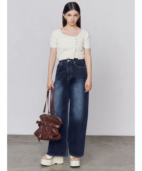 ジーンズ デニム デニムパンツ 「SNSで話題！」バックリボンルーズジーンズ レディースの画像