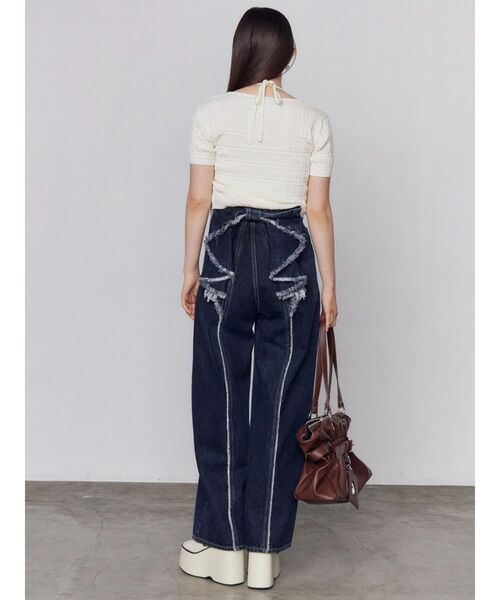 ジーンズ デニム デニムパンツ 「SNSで話題！」バックリボンルーズジーンズ レディースの画像