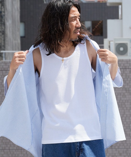 ROOP TOKYO タンクトップ ワッフル生地タンクトップ 無地 ノースリーブ