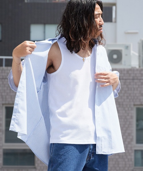 ROOP TOKYO タンクトップ ワッフル生地タンクトップ 無地 ノースリーブ