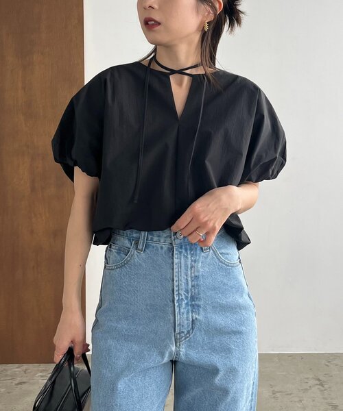 ブラウス シャツ バルーンリボンブラウス レディースの画像