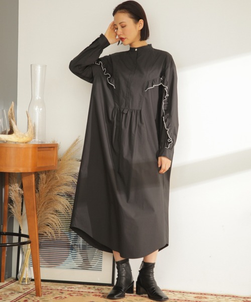 「mici」 長袖ワンピース ONE SIZE ブラック レディース_画像4
