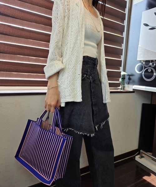 ハンドバッグ ストライプ ニット スクエア トートバッグ : ZOZOTOWN