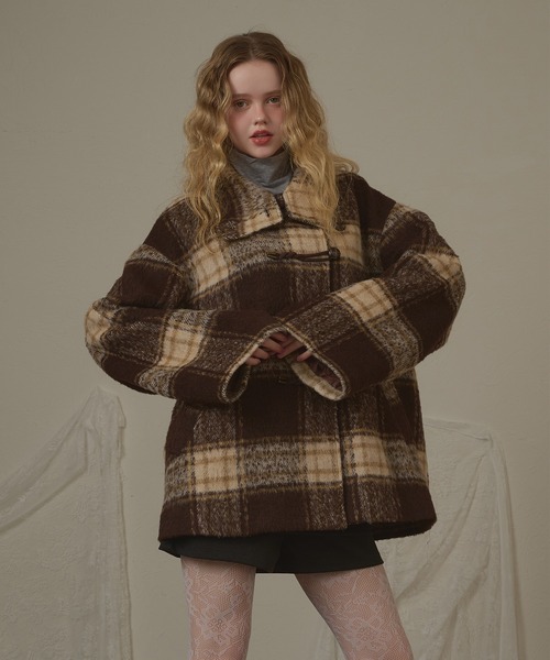hazyl ダッフルコート コート check duffel coat / チェックダッフル