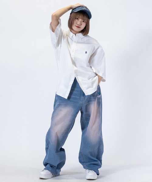 シャツ 「a-r」「Red Cap Girl/レッドキャップガール」オックスワンポイント刺繍”RCGロゴ” BD半袖ビッグシャツ/ルーズシルエットシャ | RED CAP GIRL | 14
