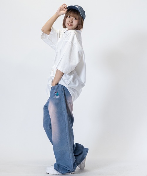 シャツ 「a-r」「Red Cap Girl/レッドキャップガール」オックスワンポイント刺繍”RCGロゴ” BD半袖ビッグシャツ/ルーズシルエットシャ | RED CAP GIRL | 16