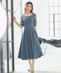DRESS+ ドレス ワンピース フレア Aライン ミモレ丈 袖付