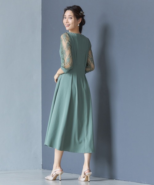 DRESS+ ドレス ワンピース フレア Aライン ミモレ丈 袖付