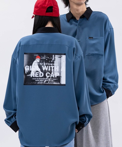 シャツ 「a-r」「Red Cap Girl&frasl;レッドキャップガール」ナチュラルストレッチ バックイラスト ルーズサイズシャツ 長袖 メンズ レディース