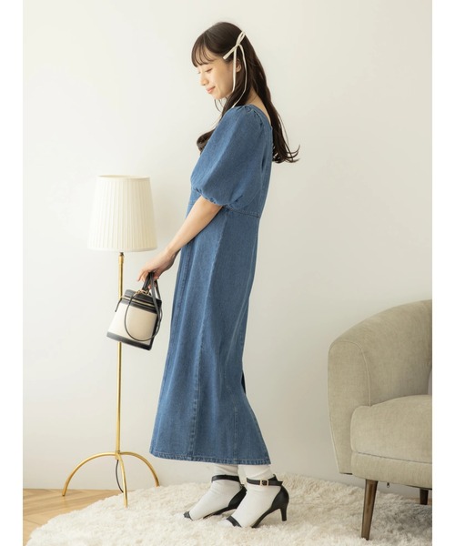 ☆ドイツ発*BERSHKA*新作*スクエアネックデニムワンピ/LB☆ スクエアネックボタンデニムワンピース | レディース