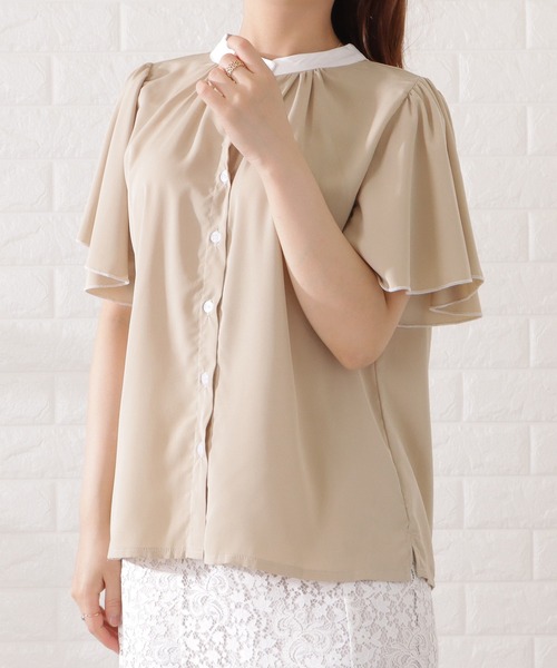 Lace Ladies ブラウス シャツ 2WAYバイカラープチハイネック半袖