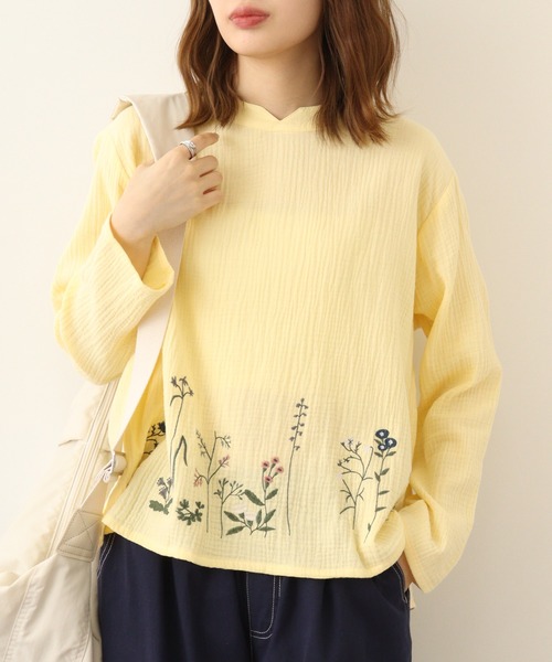 ブラウス シャツ EMAGO 多ポケット花刺繍ブラウス レディース Emago ブラウス シャツ EMAGO 花刺繍ブラウス レディース