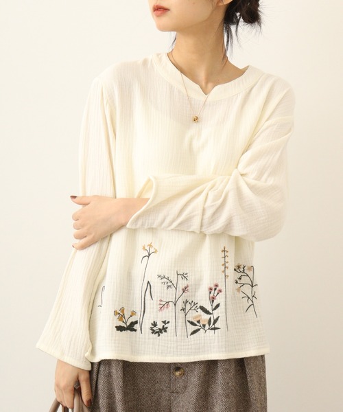 Emago ブラウス シャツ EMAGO 花刺繍ブラウス レディース