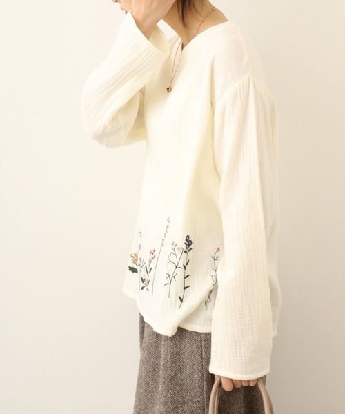 Emago ブラウス シャツ EMAGO 花刺繍ブラウス レディース