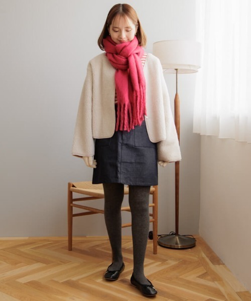 flower ジャケット ノーカラージャケット フラッフィーボアブルゾン