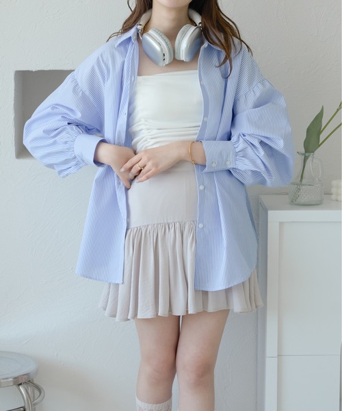 Ambre Neige ブラウス シャツ 襟付きストライプビックシャツ