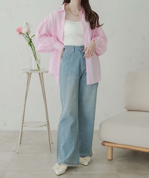 Ambre Neige ブラウス シャツ 襟付きストライプビックシャツ