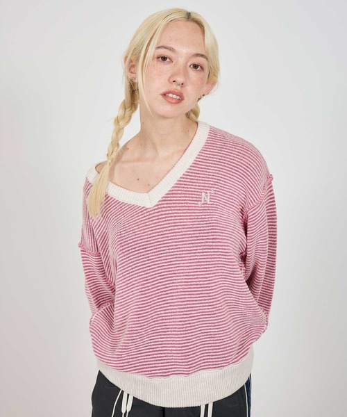 tシャツ 半袖 ボーダーニットプルオーバー TINA：JOJUN レディース TINA：JOJUN tシャツ 半袖 ボーダーニットプルオーバー