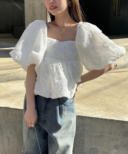 SALON by Chico フラワーレースオフショルブラウス Chico シャツ ブラウス 「完売カラー再販/SALON by Chico