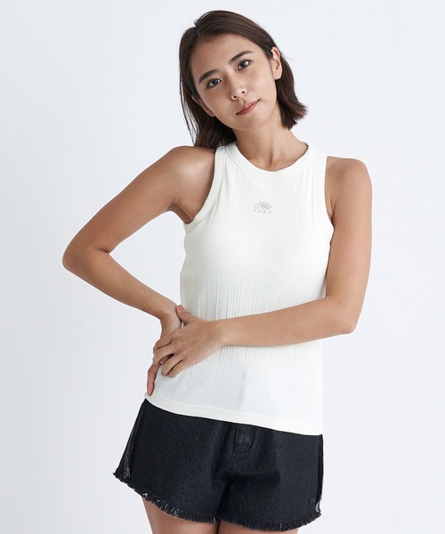 SHISHIKUI ホワイト ノースリーブタンクトップ ROXY タンクトップ ノースリーブ FEEL THE WIND TANK/ロキシー