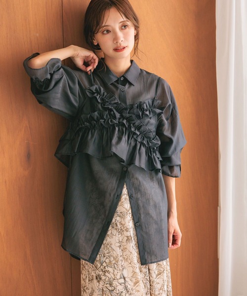【みぃみ】スカート、ブラウスのセット セール】ツーピースセット シフォンブラウス＆ミドルスカート