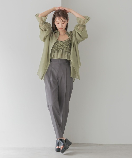 mystywomanサロペットSUREVEパフスリーブシャツコーデセットML セール】 quaranciel:〈手洗い可能〉キャミ ワイド サロペット