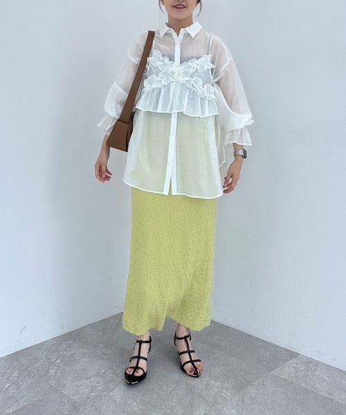 mysty woman ブラウス シャツ フリルキャミSETシアーシャツ