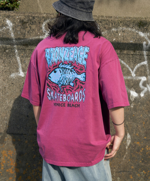 レアbronzeageブロンズエイジラスタカラービッグプリントTシャツスケーター BRONZE AGE ブロンズエイジ RASTA ラスタ スクエア フィッシュ