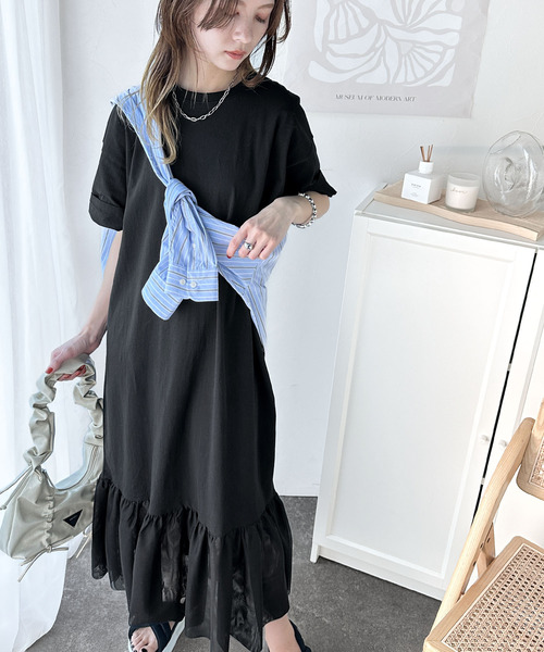 2枚【新品1,9万 RADIATE 】チュール ワンピース レイヤード Tシャツ ラディエイト RADIATE チュールレイヤードワンピース （ブラック