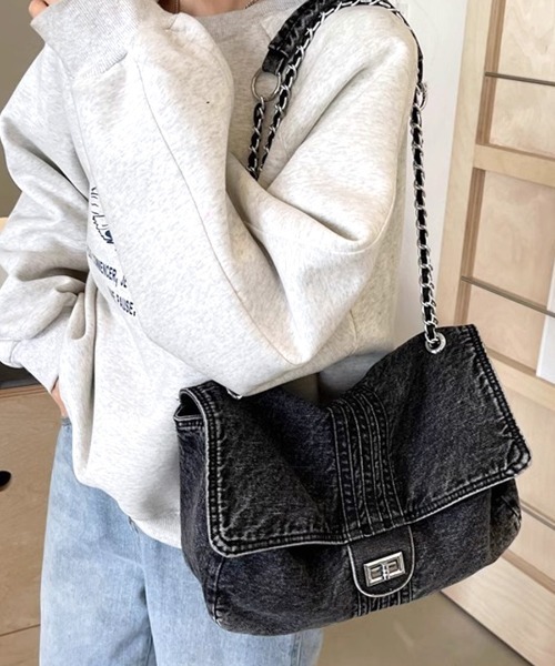 【大人気再販無し】GRANCY デニム ショルダーバッグ黒 チェーン付きに変更 GRANCY】デニムパンツスタイル ショルダーバッグ グランシー