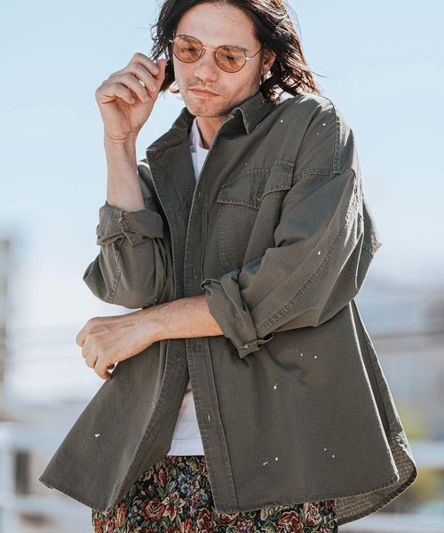 nowosミリタリーシャツ CAMBIO シャツ ms5923-Biowash Ripstop Paint Shirts ミリタリー