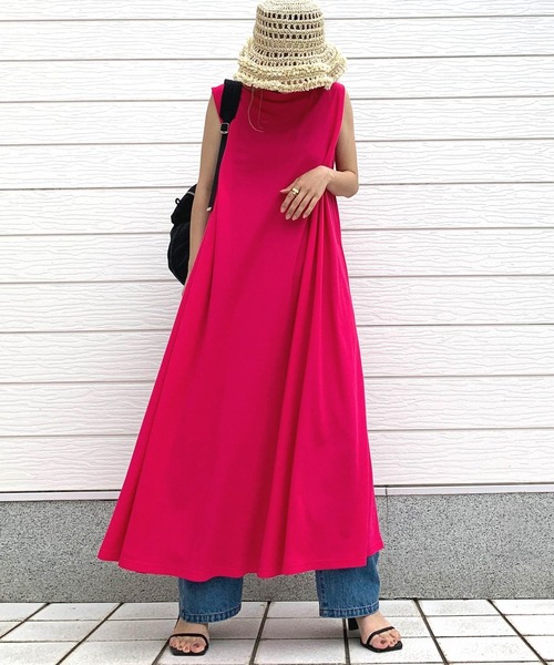新品qshopキュー　接触冷感ノースリーブ　マキシワンピース　フレアワンピース Q ワンピース 接触冷感ノースリマキシワンピース : ZOZOTOWN