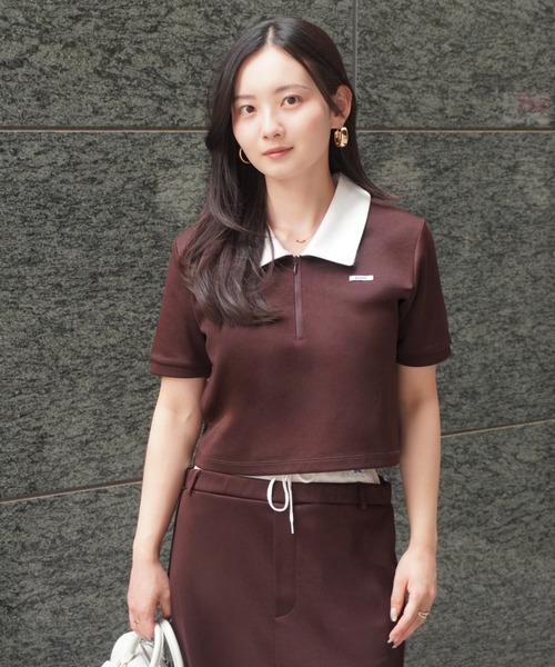 エイミーイストワール eimy istoire ハーフジップトップスストレートスカートSETUP （BROWN） ハーフジップトップスストレートスカートSETUP(F BROWN): ONEPIECE