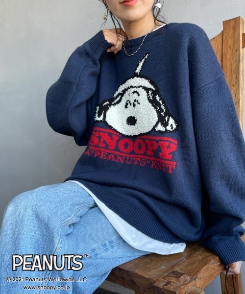 SEQUENZE 「SEQUENZ」 長袖ニット「PEANUTSコラボ」 X-LARGE ネイビー