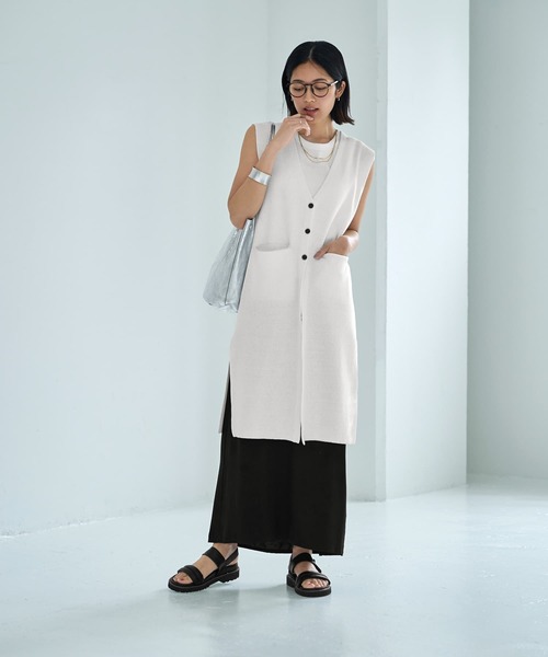 STYLE DELI ベスト ジレ 片畦編みサマーニットロングベスト