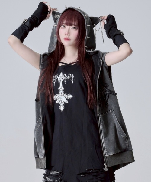 REFLEM 猫耳ZIPレイヤードパーカー REFLEM REFLEM パーカー 「REFLEM/レフレム」猫耳パンクノースリーブZIP